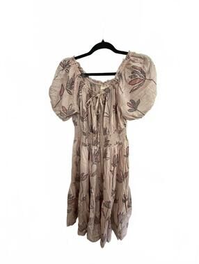 Bombay Paisley Women's Size 6 Pink Floral Puff Sleeve Midi Dress 100% Viscose